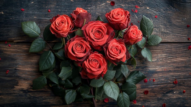 Photo beau bouquet de roses rouges de l'amour des papiers peints d'arrière-plan étincelants valentin concept génératif ai