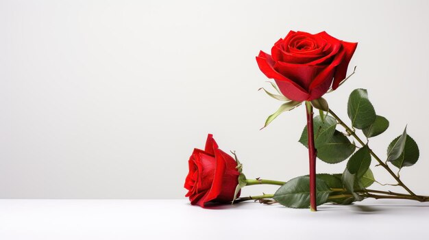 Un beau bouquet de roses rouges sur un fond blanc