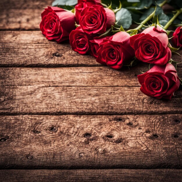 Photo un beau bouquet de roses rouges sur un fond en bois