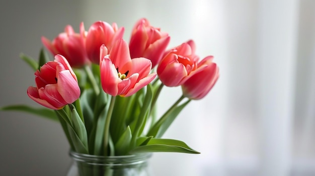 un beau bouquet de tulipes dans un vase sur un fond clair