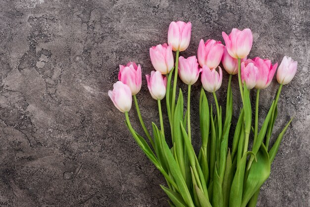 Beau bouquet de tulipes sur fond de béton gris