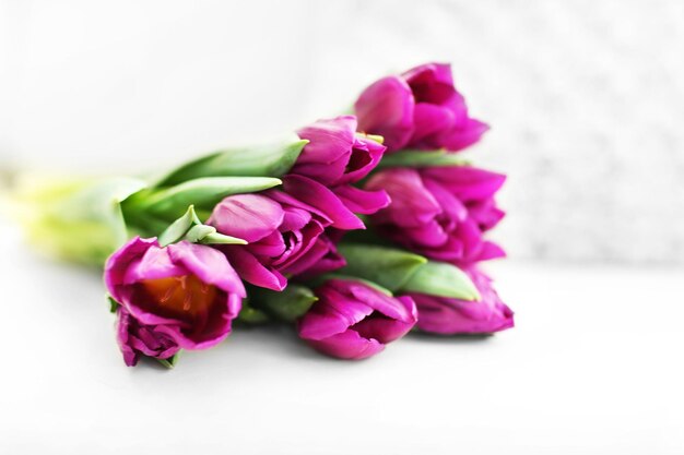 Beau bouquet de tulipes violettes en gros plan