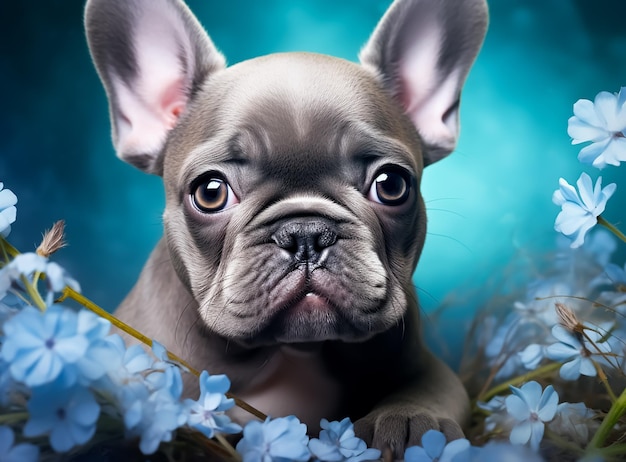 Le beau bulldog français bleu