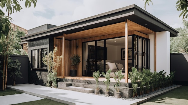 Beau bungalow d'architecture moderne avec jardin Maison de luxe Generative AI