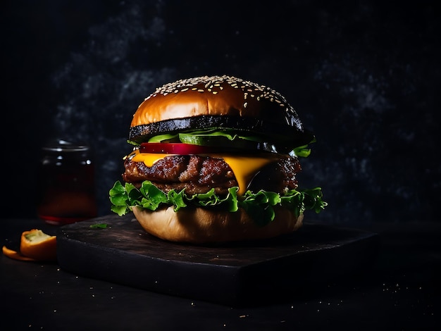 Beau burger sur une surface sombre