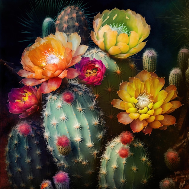 beau cactus en fleurs vue rapprochée générative ai