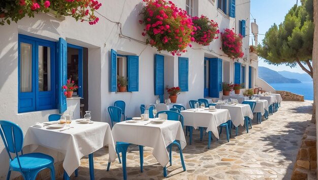 Beau café de rue d'été en Grèce