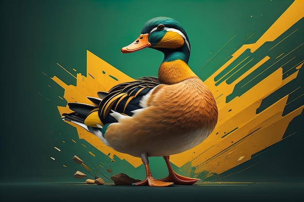 Photo beau canard sur un fond de couleur unie ai génératif