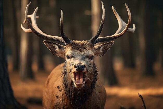 Un beau cerf dans la forêt qui regarde la caméra.