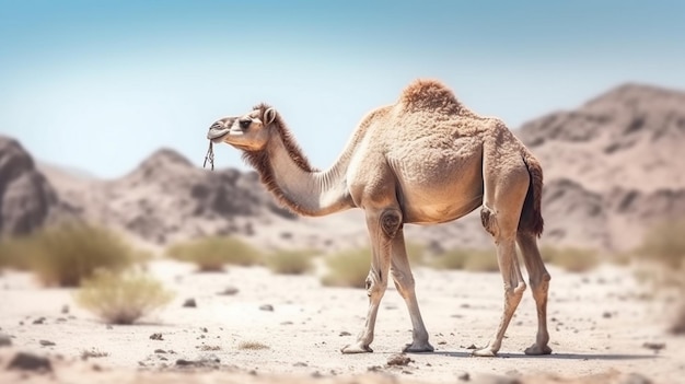 Un beau chameau se tient dans le désert