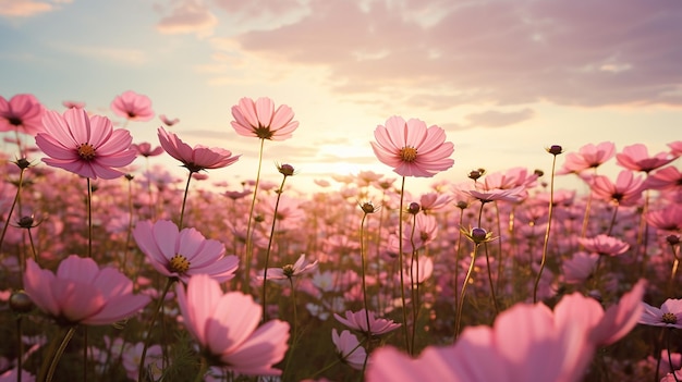 beau champ de fleurs cosmos