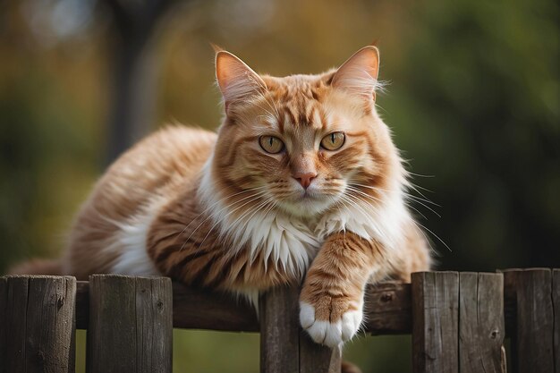 Beau chat domestique posé sur une clôture