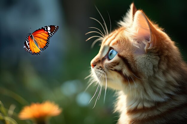 Beau chat avec un papillon