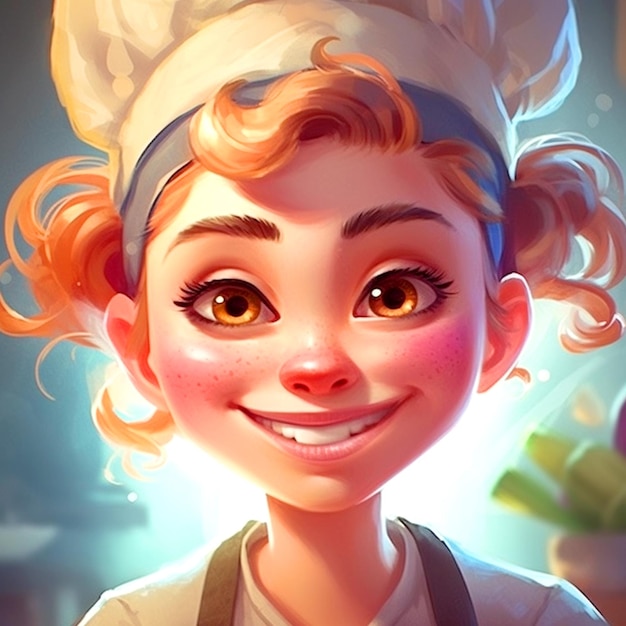 Un beau chef féminin de dessin animé mignon avec des cheveux courts