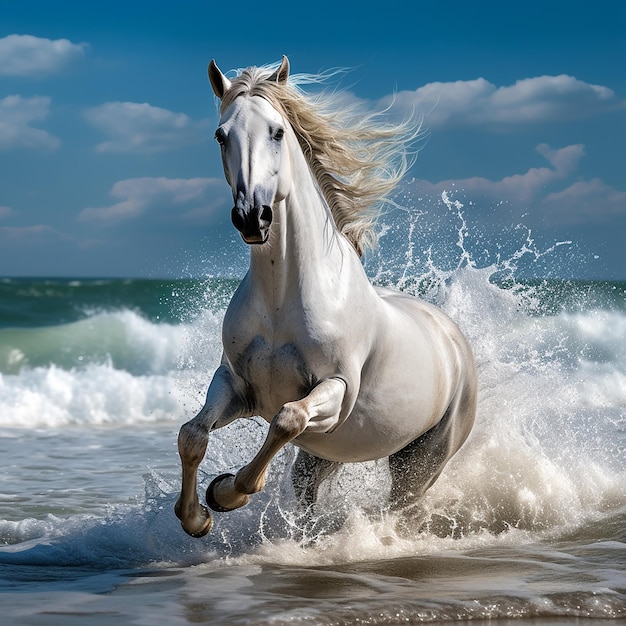 Un beau cheval au bord de la mer tranquille