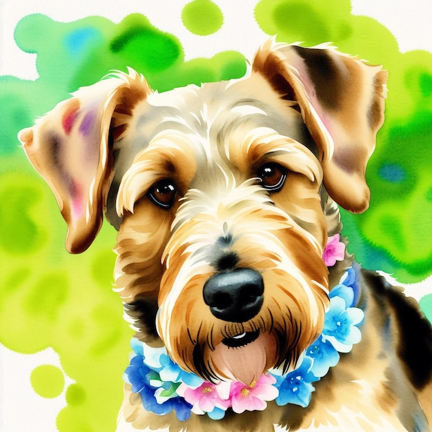 Un beau chien Airedale Terrier Peinture à l'aquarelle Dynamic Elegance Generative AI