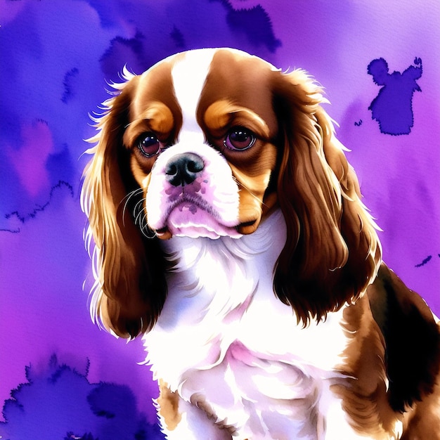 Un beau chien Cavalier King Charles Spaniel Aquarelle Gracieuse Élégance Generative AI