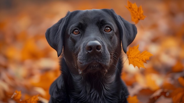 Le beau chien labrador regarde attentivement la caméra.