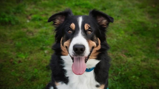 Un beau chien qui met sa langue dehors.