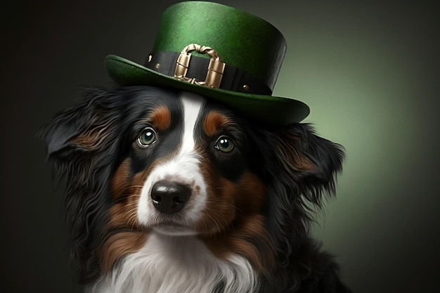 Un beau chien qui porte des vêtements de Saint Patrick.