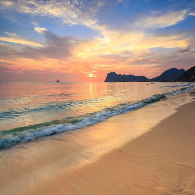 beau ciel au coucher du soleil sur une belle plage de mer en Thaïlande