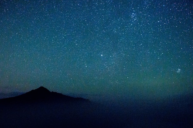 Beau ciel bleu étoilé la nuit sur fond de montagnes