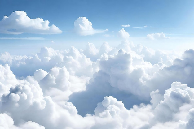 Photo beau ciel bleu et fond de nuages blancs vue depuis la fenêtre de l'avion