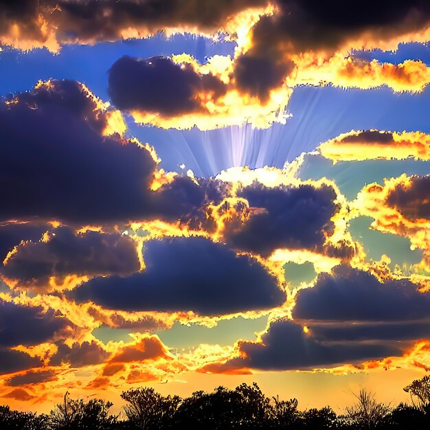 Beau ciel avec illustration de nuages et de rayons de soleil