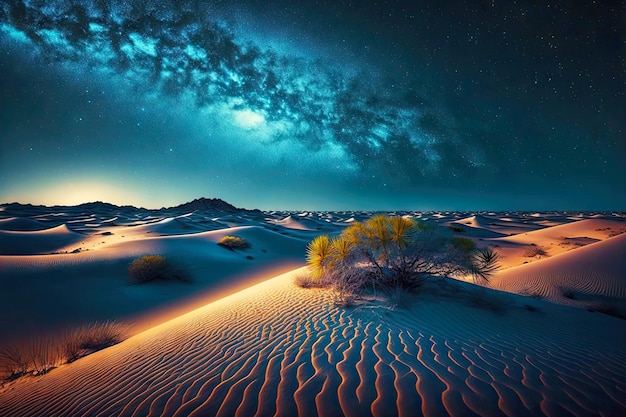 Beau ciel nocturne au-dessus des dunes solitaires du désert