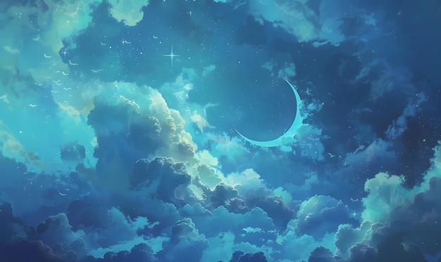 beau ciel nocturne avec des étoiles et un croissant de lune