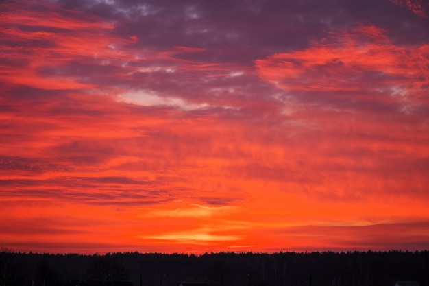 Beau ciel orange ardent pendant le coucher ou le lever du soleil.