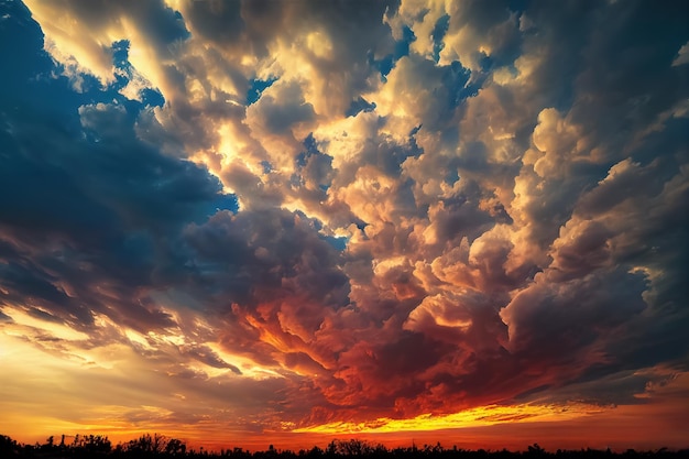 Beau ciel orange et nuages au coucher du soleil