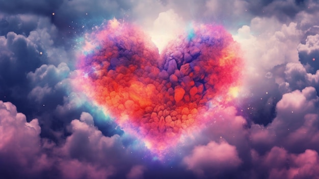 Beau coeur coloré de Saint Valentin dans les nuages comme arrière-plan abstrait fait avec ai génératif Beau coeur coloré de Saint Valentin dans les nuages comme arrière-plan abstrait fait avec ai génératif