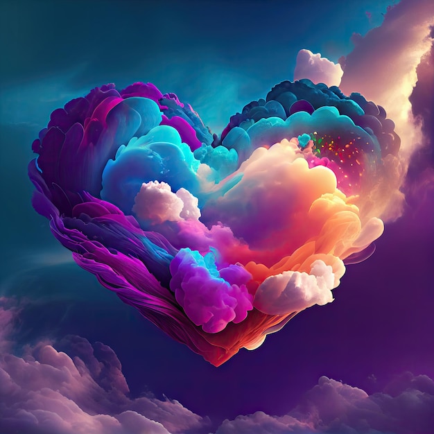 Beau coeur coloré de saint valentin dans les nuages comme fond abstrait