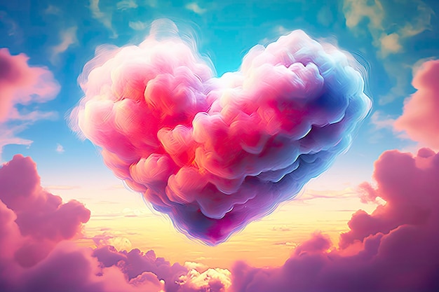 Photo beau coeur coloré de la saint-valentin dans les nuages comme fond abstrait