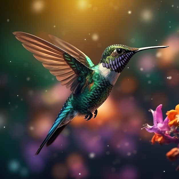 un beau colibri volant près des fleurs