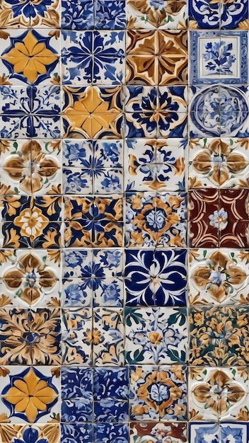 Beau collage de différentes tuiles traditionnelles portugaises appelées azulejos