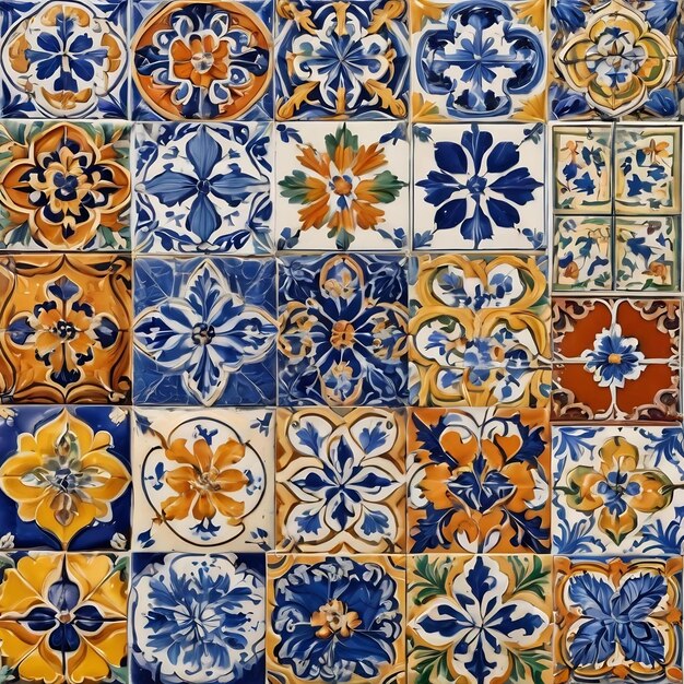 Beau collage de différentes tuiles traditionnelles portugaises appelées azulejos