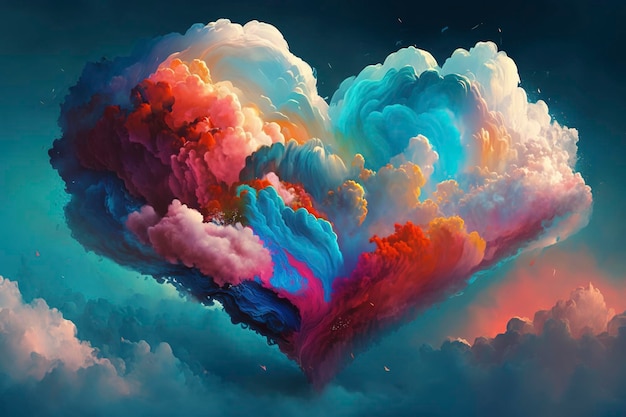 Le beau et coloré coeur de la Saint-Valentin dans le nuage en tant qu'image abstraite générée par la technologie backgroundAI