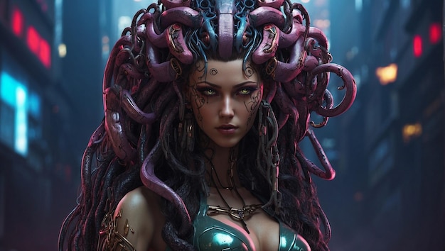 Le beau concept de style cyberpunk de Medusa Gorgon