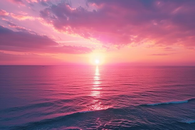 Photo beau coucher de soleil aérien sur la mer avec des nuages et des vagues spectaculaires