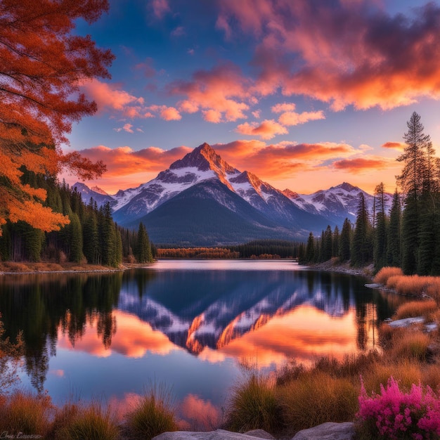 Le beau coucher de soleil dans le lac Le beau couche de soleil dans Le lac