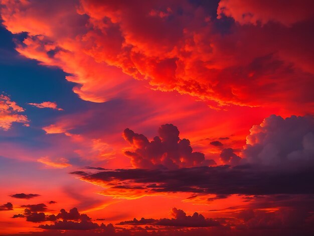 Beau coucher de soleil dans les montagnes panorama paysage du lac avec ciel bleu nuages moelleux image AI