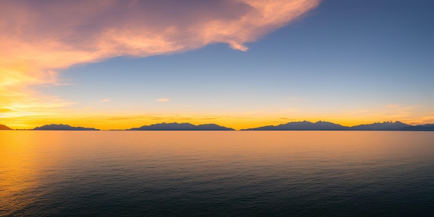 Beau coucher de soleil jaune sur un grand lac