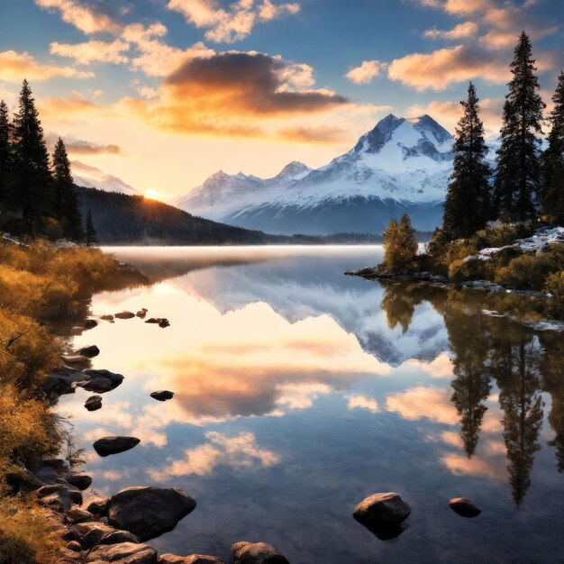 Photo le beau coucher de soleil sur le lac le beau couche de soleil sur le lac