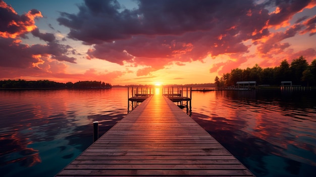 beau coucher de soleil sur le lac