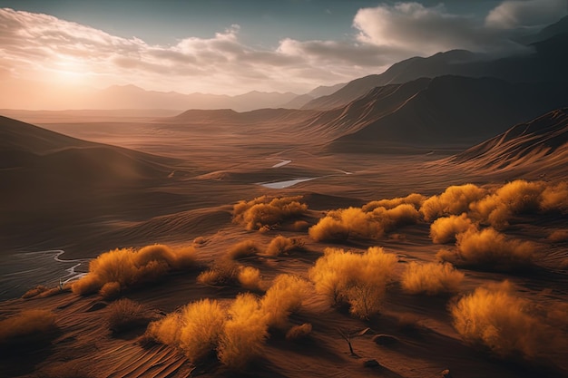 beau coucher de soleil sur le lacbeau coucher de soleil sur le lacbeau paysage du désert dans le