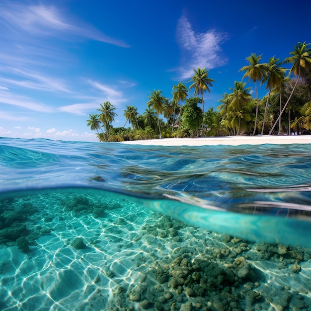 Beau coucher de soleil lumineux sur une plage paradisiaque tropicale