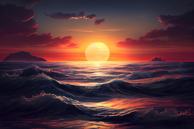 Beau coucher de soleil sur la mer Générative Ai