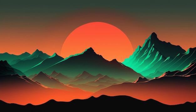 Un beau coucher de soleil orange dans les montagnes